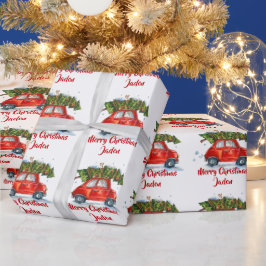 Personalisierter Frohe Weihnachtsbaumfarm Truck Geschenkpapier