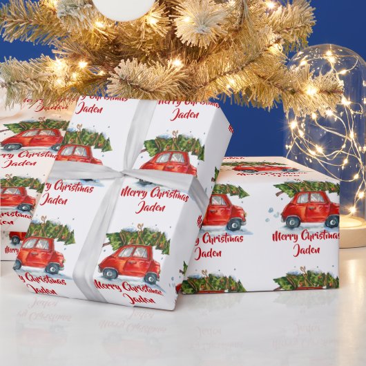 Personalisierter Frohe Weihnachtsbaumfarm Truck Geschenkpapier (Feiertage)