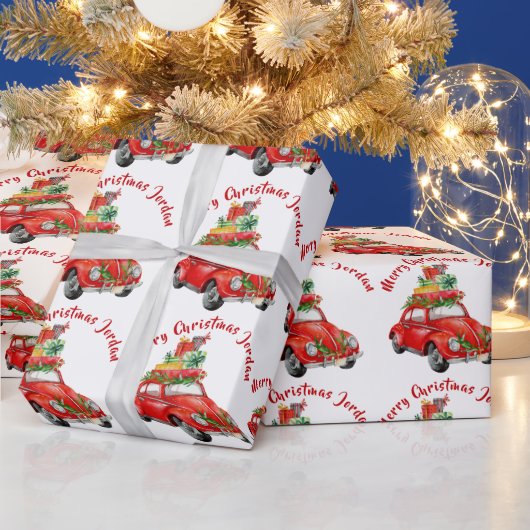Personalisierter Frohe Weihnachtsbaumfarm Truck Geschenkpapier (Feiertage)
