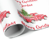 Personalisierter Frohe Weihnachtsbaumfarm Truck Geschenkpapier (Rolleneckpunkt)