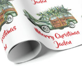 Personalisierter Frohe Weihnachtsbaumfarm Truck Geschenkpapier (Rolleneckpunkt)