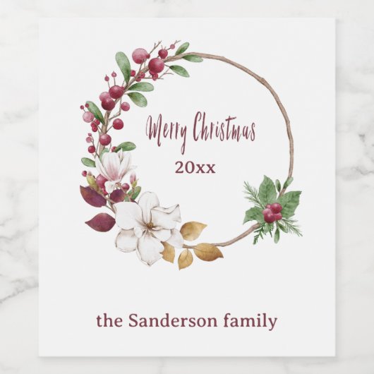 Personalisierter froher Weihnachtskranz mit dem Ja Weinetikett (Einzelnes Label)