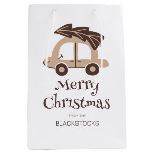 Personalisierter froher Weihnachtswagen mit Baum Mittlere Geschenktüte