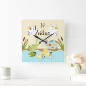 Personalisierter Frosch an der Kinderzimmer-Uhr de Quadratische Wanduhr (Zuhause)