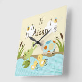 Personalisierter Frosch an der Kinderzimmer-Uhr de Quadratische Wanduhr (Winkel)