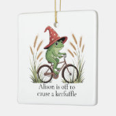 Personalisierter Frosch auf dem Bike Kerfuffle Fun Keramikornament (Links)