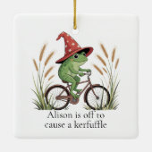 Personalisierter Frosch auf dem Bike Kerfuffle Fun Keramikornament (Rückseite)