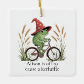 Personalisierter Frosch auf dem Bike Kerfuffle Fun Keramikornament (Vorderseite)