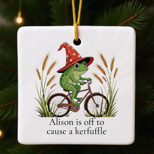Personalisierter Frosch auf dem Bike Kerfuffle Fun Keramikornament