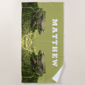 Personalisierter Frosch auf einem Mossy Rock Foto Strandtuch (Vorderseite)