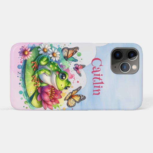 Personalisierter Frosch, Blume und Schmetterlinge Case-Mate iPhone Hülle (Rückseite (Horizontal))