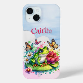 Personalisierter Frosch, Blume und Schmetterlinge Case-Mate iPhone Hülle