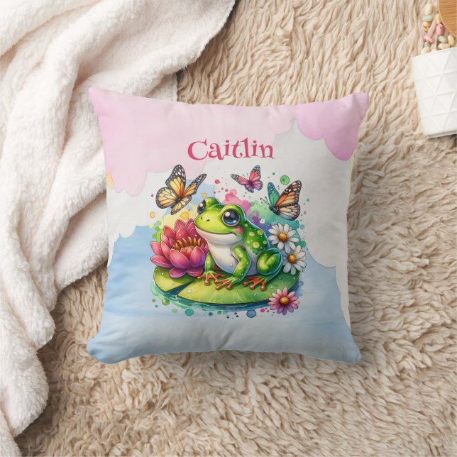 Personalisierter Frosch, Blume und Schmetterlinge  Kissen (Decke)