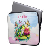 Personalisierter Frosch, Blume und Schmetterlinge Laptopschutzhülle (Vorderseite Links)