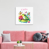Personalisierter Frosch, Blume und Schmetterlinge Leinwanddruck (Insitu (Wohnzimmer))