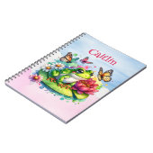 Personalisierter Frosch, Blume und Schmetterlinge Notizblock (Linke Seite)