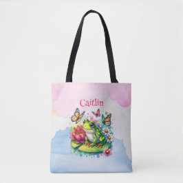 Personalisierter Frosch, Blume und Schmetterlinge  Tasche