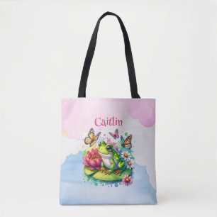 Personalisierter Frosch, Blume und Schmetterlinge Tasche