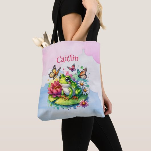 Personalisierter Frosch, Blume und Schmetterlinge  Tasche (Von Nahem)