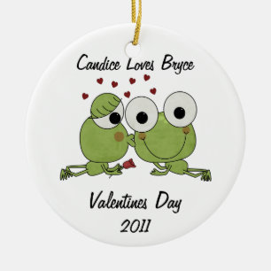 Personalisierter Frosch küsst Valentine-Verzierun Keramik Ornament