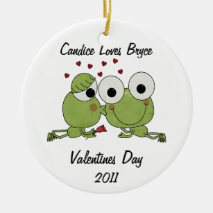 Personalisierter Frosch küsst Valentine-Verzierung Keramik Ornament