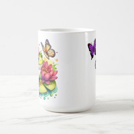 Personalisierter Frosch mit Blume auf Lilypad Kaffeetasse (Mittel)