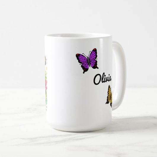 Personalisierter Frosch mit Blume auf Lilypad Kaffeetasse (VorderseiteRechts)