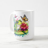 Personalisierter Frosch mit Blume auf Lilypad Kaffeetasse (Vorderseite Links)