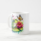 Personalisierter Frosch mit Blume auf Lilypad Kaffeetasse (Vorderseite Links)