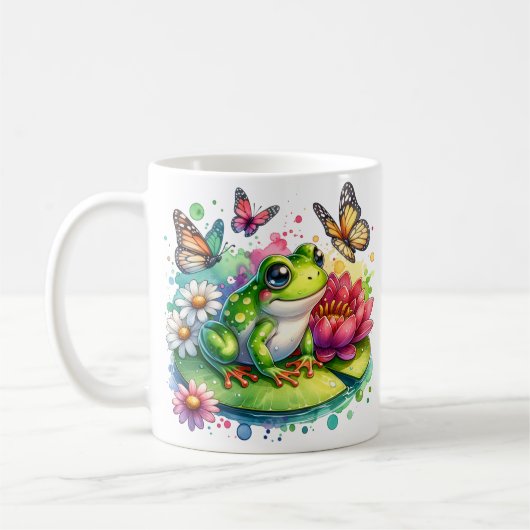 Personalisierter Frosch mit Blume auf Lilypad Kaffeetasse (Links)