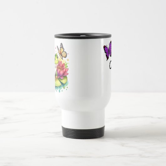 Personalisierter Frosch mit Blume auf Lilypad Reisebecher (Mittel)