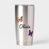 Personalisierter Frosch mit Blume auf Lilypad Thermobecher (Rückseite)