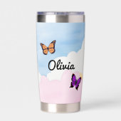 Personalisierter Frosch mit Blume auf Lilypad Thermobecher (Rückseite)