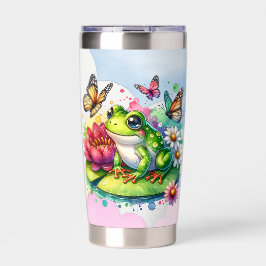 Personalisierter Frosch mit Blume auf Lilypad Thermobecher