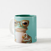 Personalisierter Frosch mit Brille Zweifarbige Tasse (Vorderseite Links)