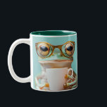 Personalisierter Frosch mit Brille Zweifarbige Tasse<br><div class="desc">Beginnen Sie Ihren Morgen mit diesem lustigen und einzigartigen, personalisierten Schlamm, der mit einem bezaubernden Frosch mit Brille und Kaffee zum Schlucken einlädt. Der lebendige aquamarine Hintergrund verleiht Ihrem Tag einen ganz besonderen Farbton und Sie können ihn mit Ihrem Namen oder dem Namen eines Liebsten anpassen, um ihn zu einem...</div>