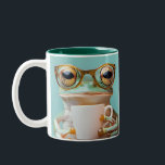 Personalisierter Frosch mit Brille Zweifarbige Tasse<br><div class="desc">Beginnen Sie Ihren Morgen mit diesem lustigen und einzigartigen, personalisierten Schlamm, der mit einem bezaubernden Frosch mit Brille und Kaffee zum Schlucken einlädt. Der lebendige aquamarine Hintergrund verleiht Ihrem Tag einen ganz besonderen Farbton und Sie können ihn mit Ihrem Namen oder dem Namen eines Liebsten anpassen, um ihn zu einem...</div>