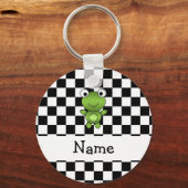Personalisierter Frosch Schwarz-Weiß-Schachbrett Schlüsselanhänger (Vorderseite)