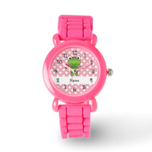 Personalisierter Froschkuchen Pink Polka Punkte Armbanduhr