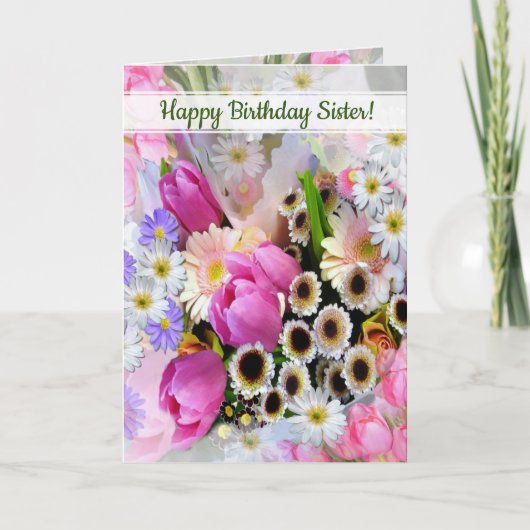 Personalisierter Frühling Blume Bouquet Schwester Karte (Vorderseite)