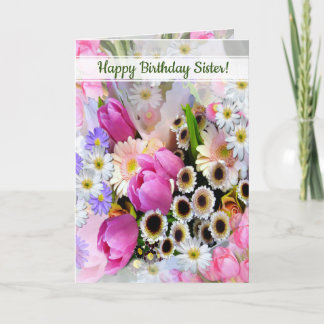 Personalisierter Frühling Blume Bouquet Schwester Karte