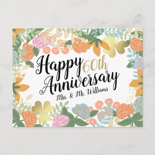 Personalisierter Frühling florale Happy 60. Jahres Postkarte (Vorderseite)