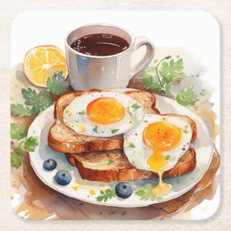 Personalisierter Frühstück Ei Toast Kaffee Essen F Rechteckiger Pappuntersetzer