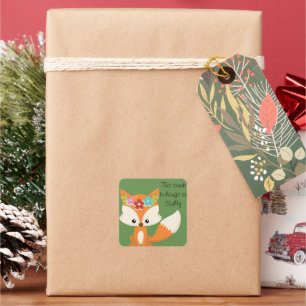 Personalisierter Fuchs mit Frühlingsblumen Quadratischer Aufkleber