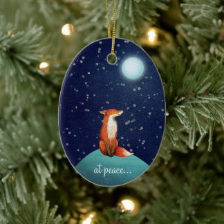 personalisierter Fuchs und Vollmond Weihnachten Keramik Ornament