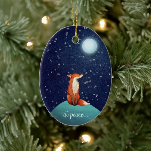 personalisierter Fuchs und Vollmond Weihnachten Keramik Ornament (Baum)