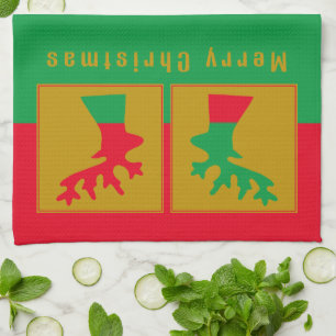 Personalisierter Fun Rentier Red Green & Gold Urla Geschirrtuch