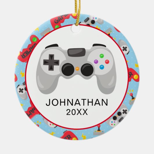 Personalisierter Fun-WeihnachtsGamer Keramik Ornament (Vorne)