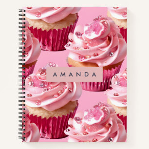Personalisierter Funkel Glam Rosa Cupcake Genuss Notizblock