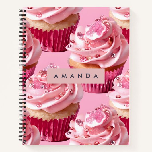 Personalisierter Funkel Glam Rosa Cupcake Genuss Notizblock (Vorderseite)